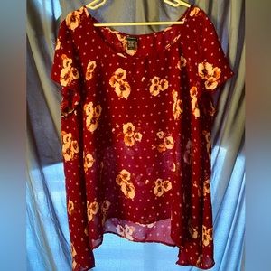 Torrid shirt, size 2, red with light pink flowers